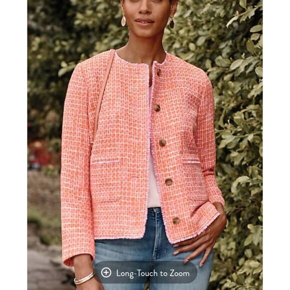 J. Jill dahlia tweed jacket in clementine, fringe, lined, business blazer - Picture 1 of 6